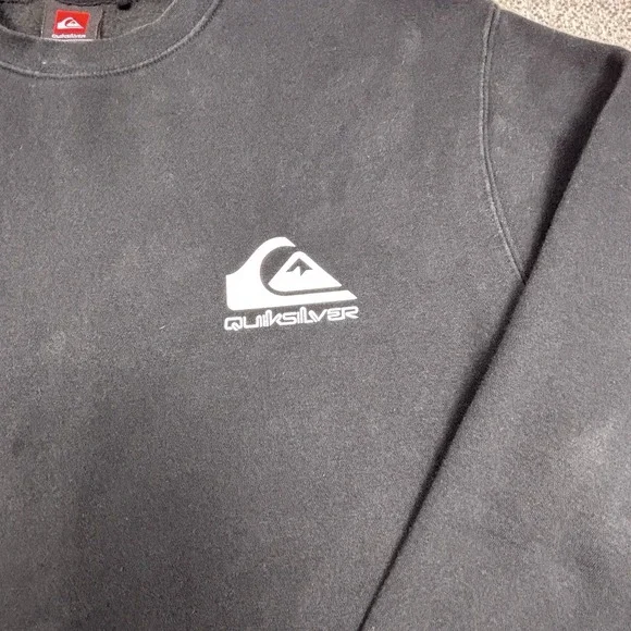 Y2K  Quiksilver Silver Crewneck Sweater Mens L Black Sweatshirt Classic Fit - Picture 2 of 8
